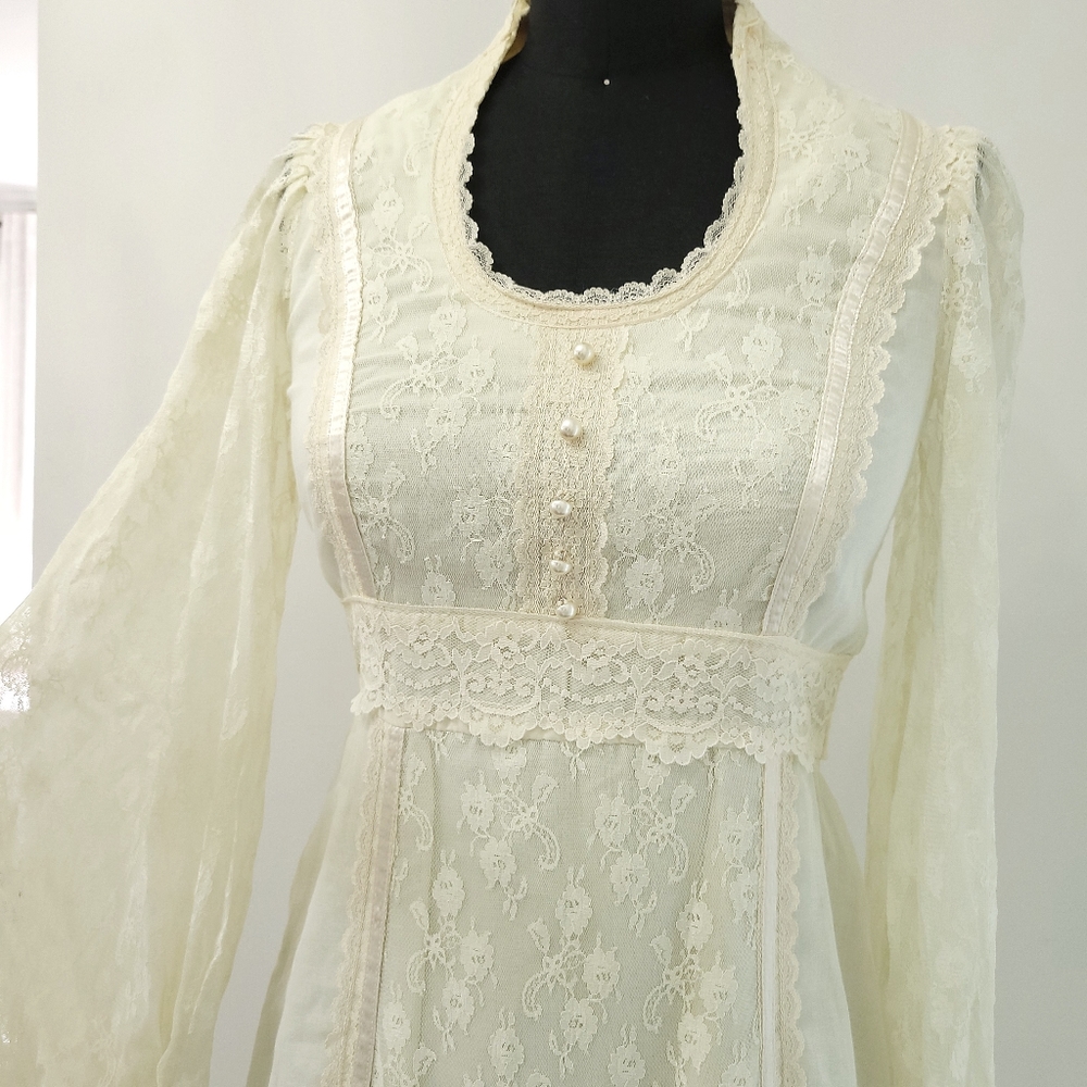 Gunne Sax Vintage 1970's Romantic Lace Cottagecore Prarie Wedding Dress - Picture 8 of 12